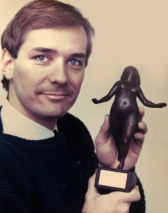 Mark Lee holds his ACTRA Award in 1987.